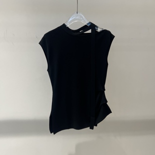 店艾诺丝2026春季新款修身黑色套头飘带百搭无袖针织衫女BR801133
