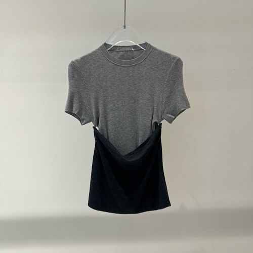 店艾诺丝春季显瘦撞色针织两件套