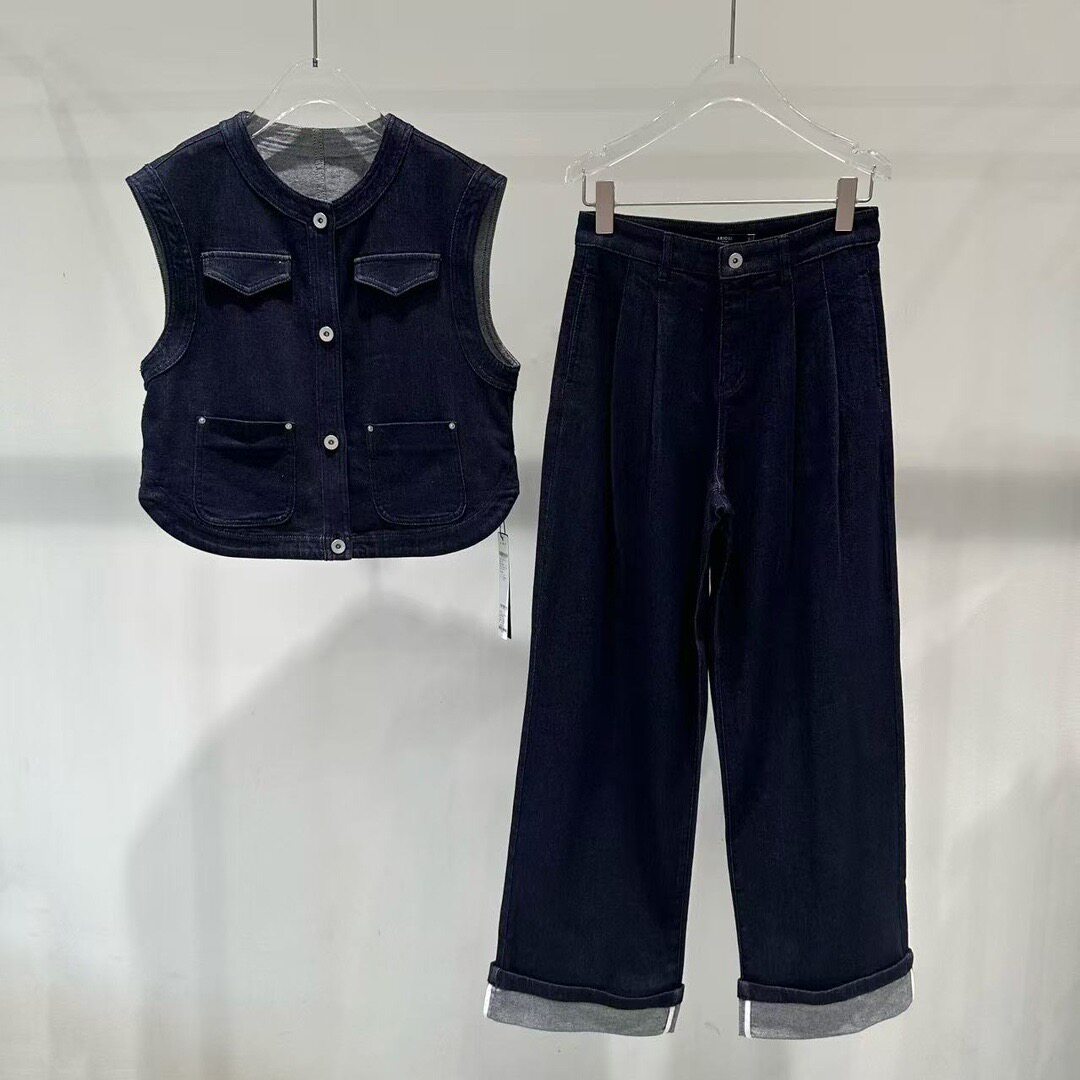 店艾诺丝2025年春新款百搭牛仔裤圆领牛仔马甲套装女50321532