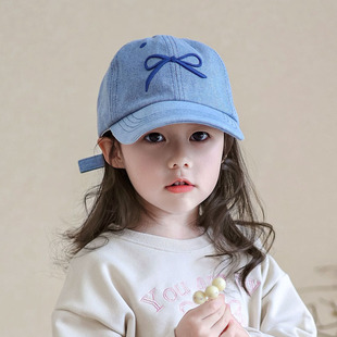 ins韩国牛仔蝴蝶结刺绣鸭舌帽儿童男女童棒球帽春秋软顶纯棉舒爽