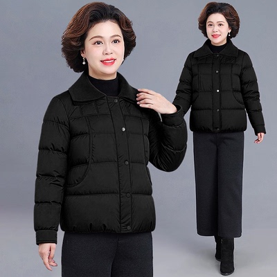 气质黑色显瘦羽绒服女妈妈中年短款2025年新款加厚翻领外套中老年