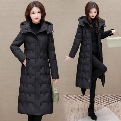 2025小个子冬装羽绒棉服中长款黑色棉衣女秋冬季袄子加厚连帽外套