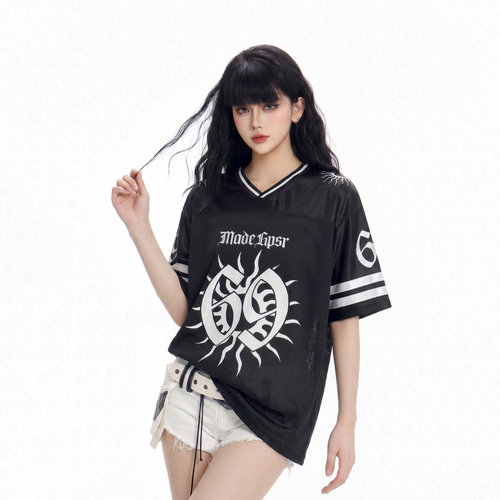 oversize球衣女暗黑辣妹宽松上衣