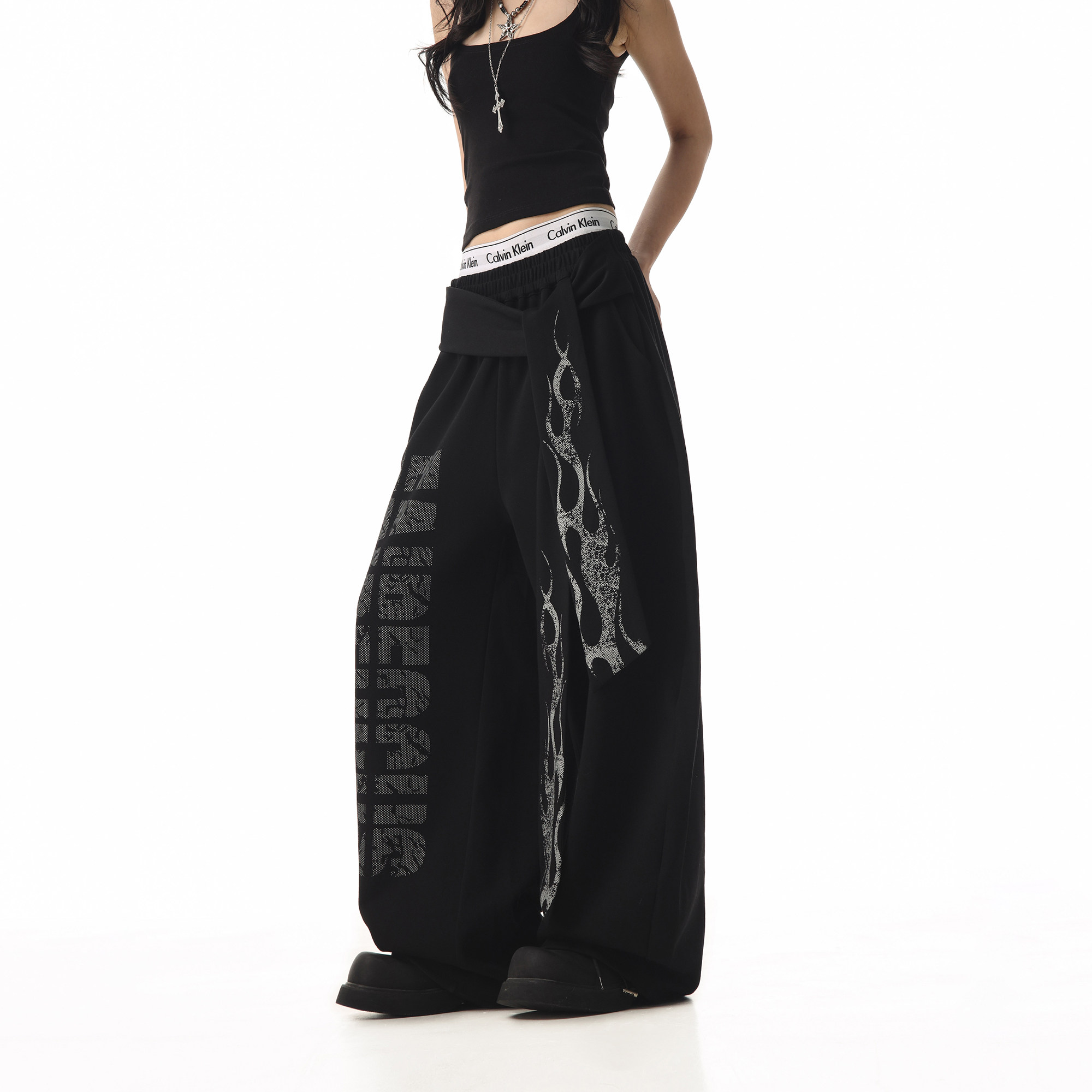 CTB啤酒队长 美式休闲运动卫裤女宽松加绒爵士舞裤子直筒阔腿裤女