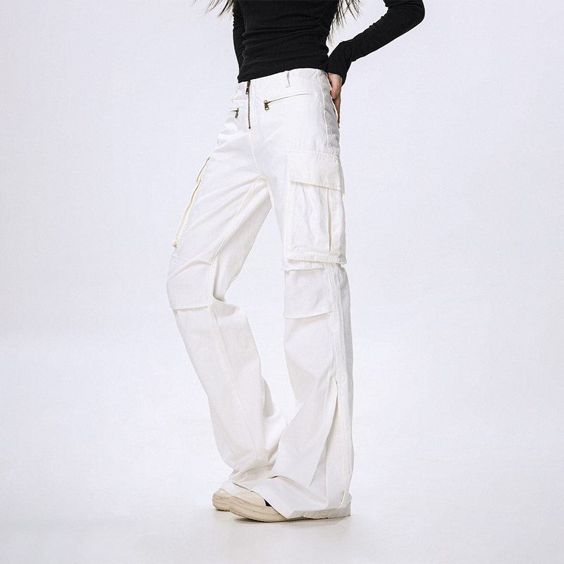 CTB啤酒队长 美式修身显瘦白色工装裤女夏季新款微喇窄版阔腿裤男