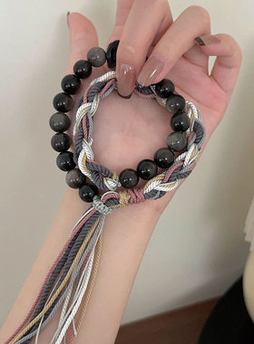 新中式手绳天然金曜石流苏手串