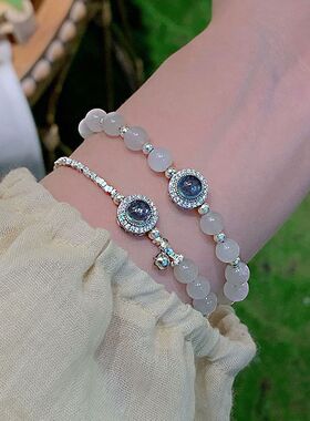 海底星空天然和田白玉925银碎银子手链女森系清冷感节日礼物女友