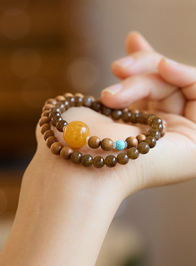 好糖值千金天然6MM和田玉手链双层老山檀蜜蜡手串节日礼物送妈妈