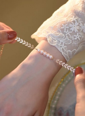 天然淡水珍珠麦穗手链女14k包金小众设计女神感气质珍珠手串