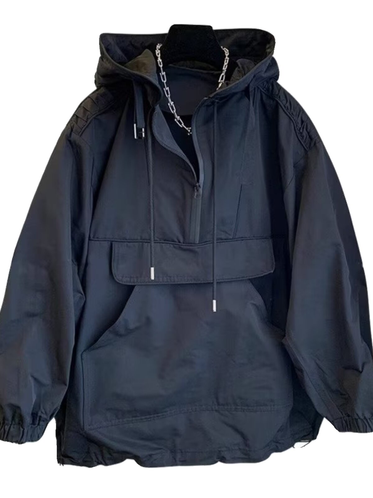 TRENDY BRAND BIG POCKET CARGO HALF ZIPPER HOODED PULLOVER SWEATSHIRT JACKET MENS NEW TREND LOOSE JACKET WINDBREAKER