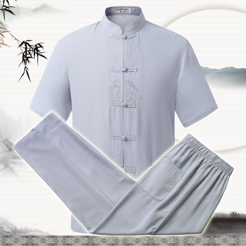 2020男式丹旺品牌夏季中年1160款亚麻薄款立领短袖休闲唐装套装,男装,唐装,淘宝优惠券,粉丝福利购,淘宝优惠卷