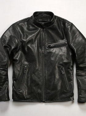 复刻日系天神1930机车皮衣男 休闲立领短款修身牛皮夹克真皮外套