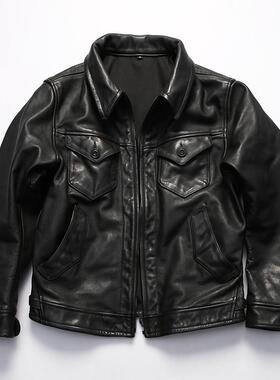 改良门多萨1.5mm厚实牛皮皮衣 美式农场主夹克短款大码真皮外套