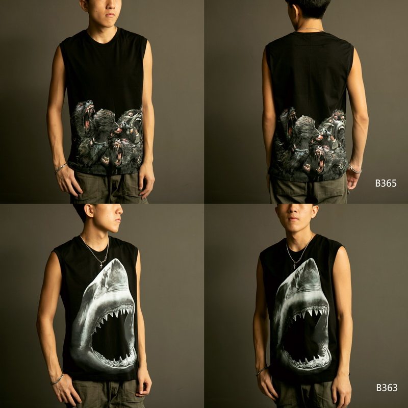 夏装欧美街头嘻哈潮牌狗头鲨鱼图案印花纯棉背心男女潮流宽松情侣