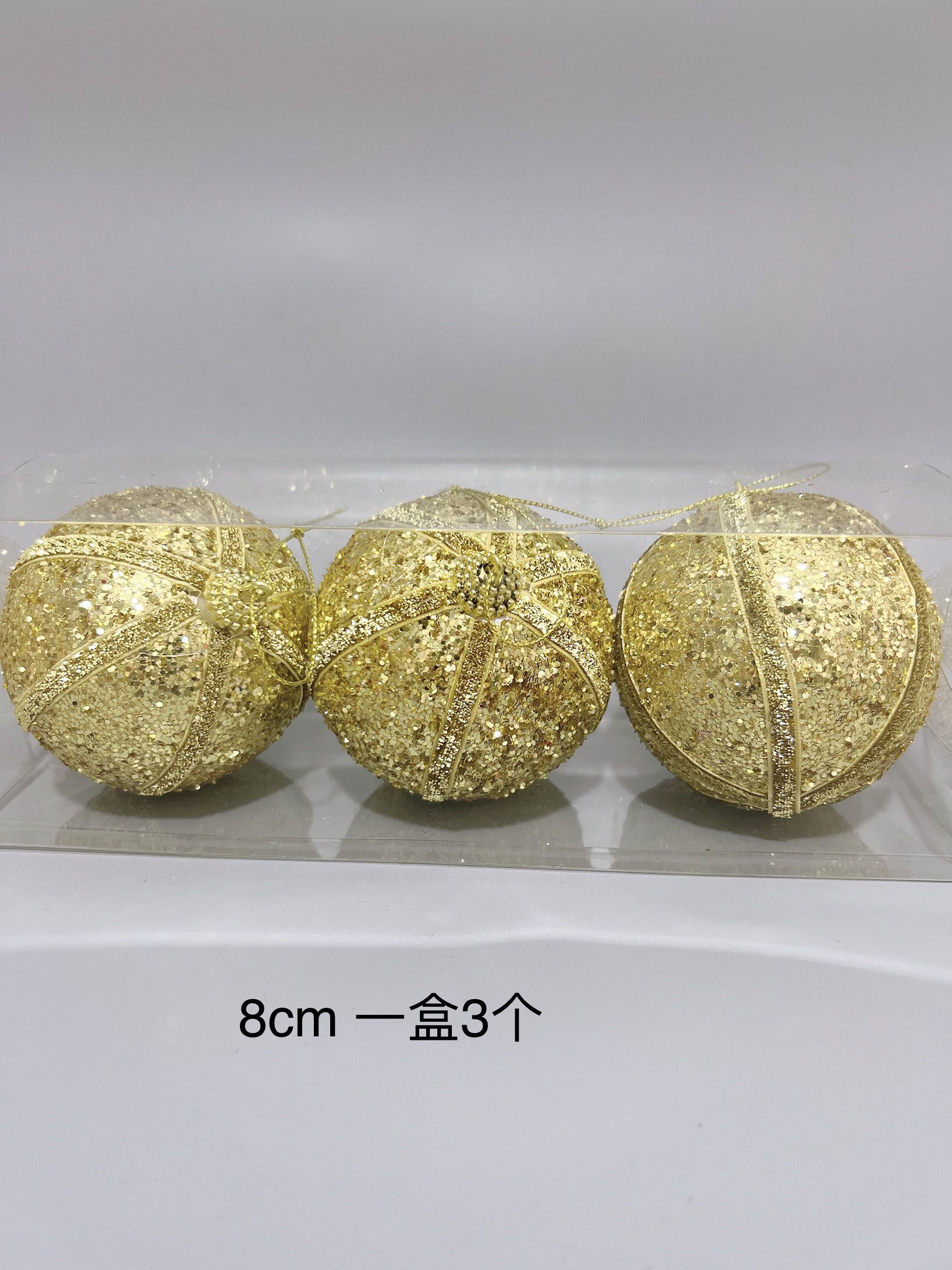 外贸出口圣诞节装饰品圣诞树挂件金色8cm圣诞球手工制作橱窗布置
