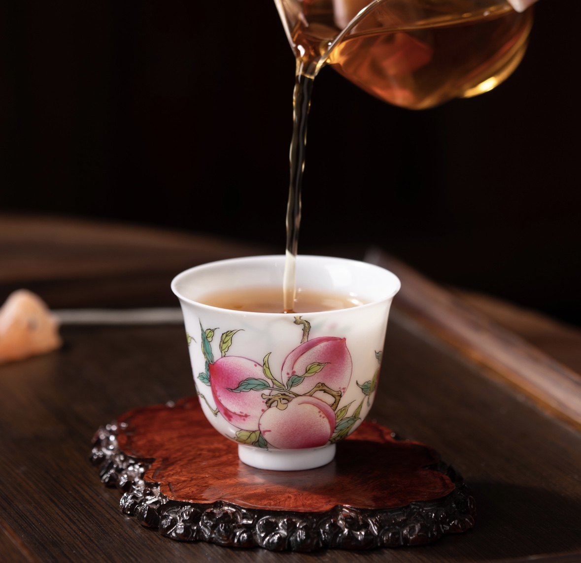 【傅家窑】粉彩寿桃茶杯花神闻香杯全手工手绘景德镇陶瓷功夫茶具