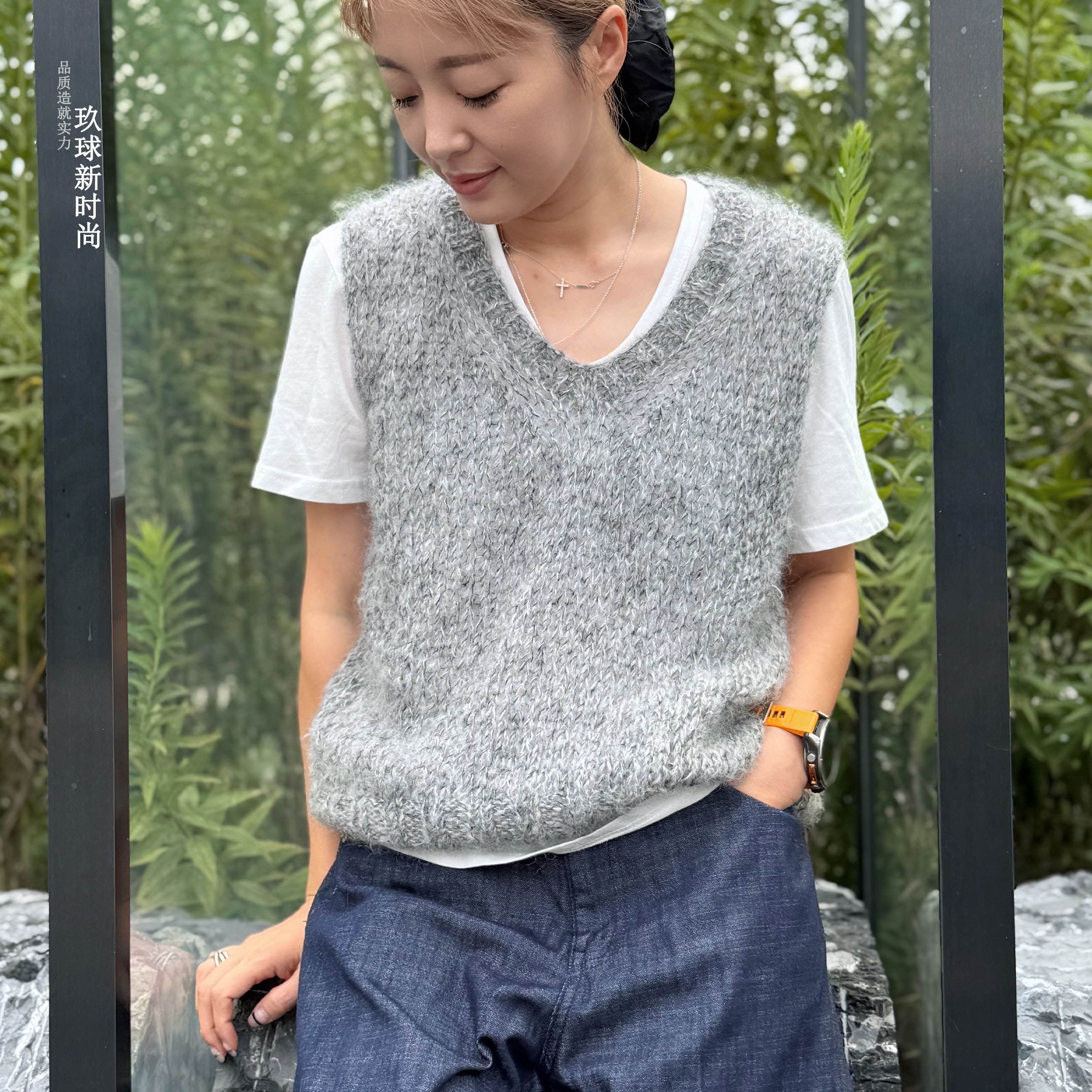 织（后斜肩马甲）同款色纺幼马海毛纱线玖球新时尚手工毛线团DIY
