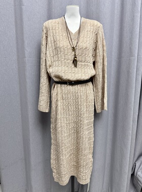 LZ HOUSE韩货麻花编织V领长袖针织连衣裙