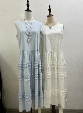 LZHOUSE 2025夏装新款木耳边拼接无袖连衣裙