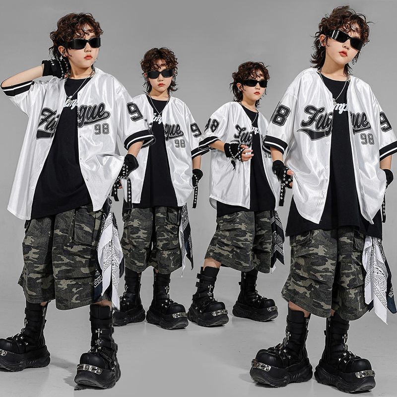 街舞儿童潮服潮酷帅气短袖棒球服套装少儿hiphop宽松男童演出服装