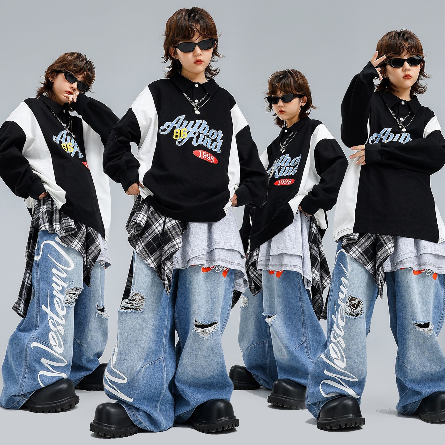 街舞儿童潮服嘻哈拼色卫衣练功服裤子套装男童少儿hiphop表演出服