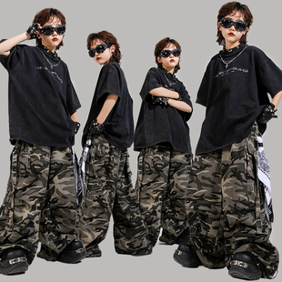 少儿breaking街舞服装潮酷男童迷彩长裤炸街套装女童jazz演出服夏