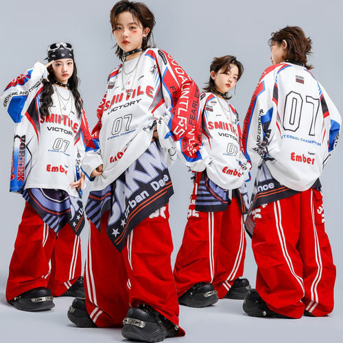 街舞儿童潮服套装男童嘻哈风元旦表演服hiphop女童爵士舞演出服装
