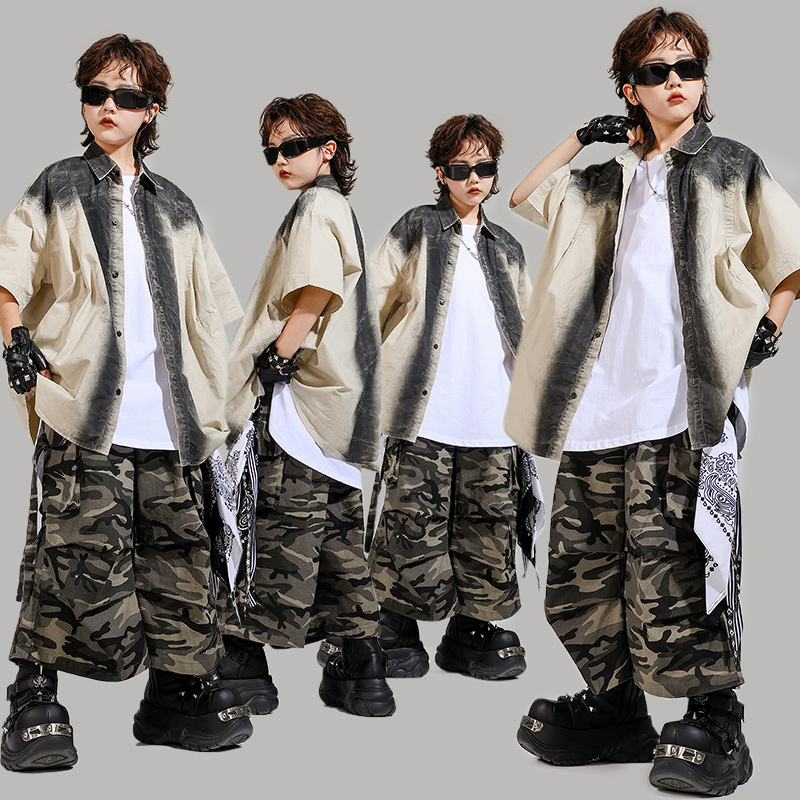 街舞儿童潮服嘻哈宽松男童三件套架子鼓演出服潮酷hiphop女童表演