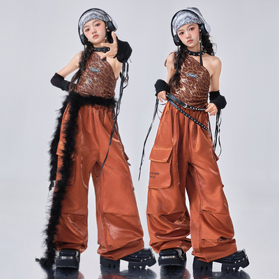 女童爵士舞服装潮酷时髦女孩jazz演出服少儿炸街洋气夏季街舞套装