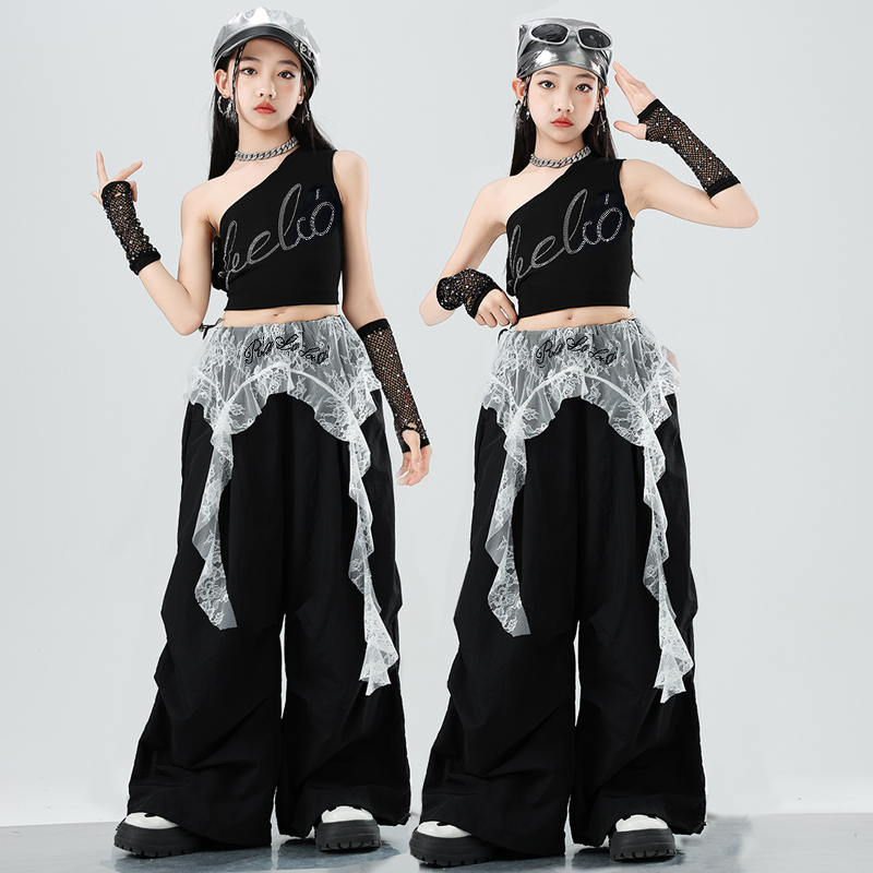 爵士舞服装女童韩版亮钻背心演出服套装少儿潮酷jazz舞蹈表演服夏