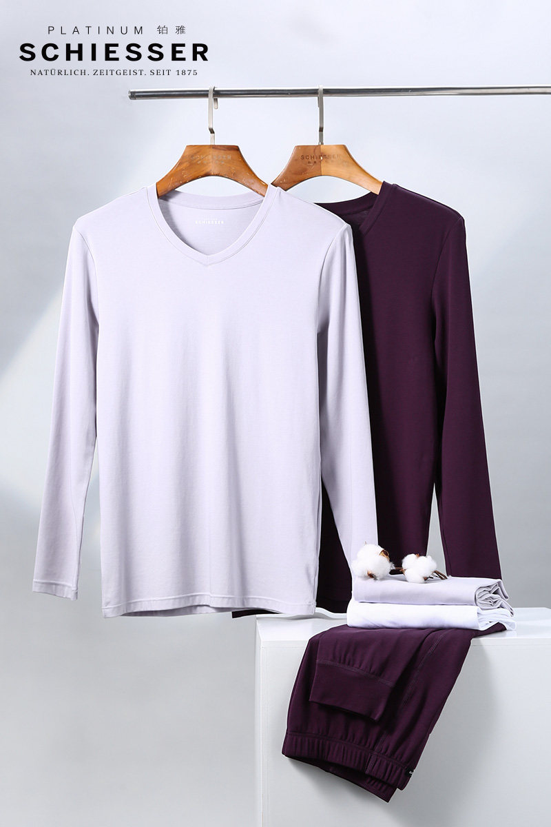 舒雅23秋冬新款保暖内衣男高端铂雅贡锦棉秋衣秋裤纯棉打底套装薄