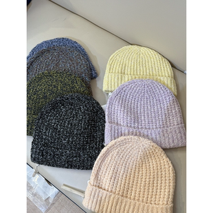 J家 3针打花软糯羊绒花纱保暖防风百搭针织帽毛线帽冷帽16717