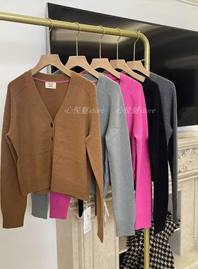 2024秋冬新款J家 7针单边通勤bI备V领羊绒针织开衫短外套66612