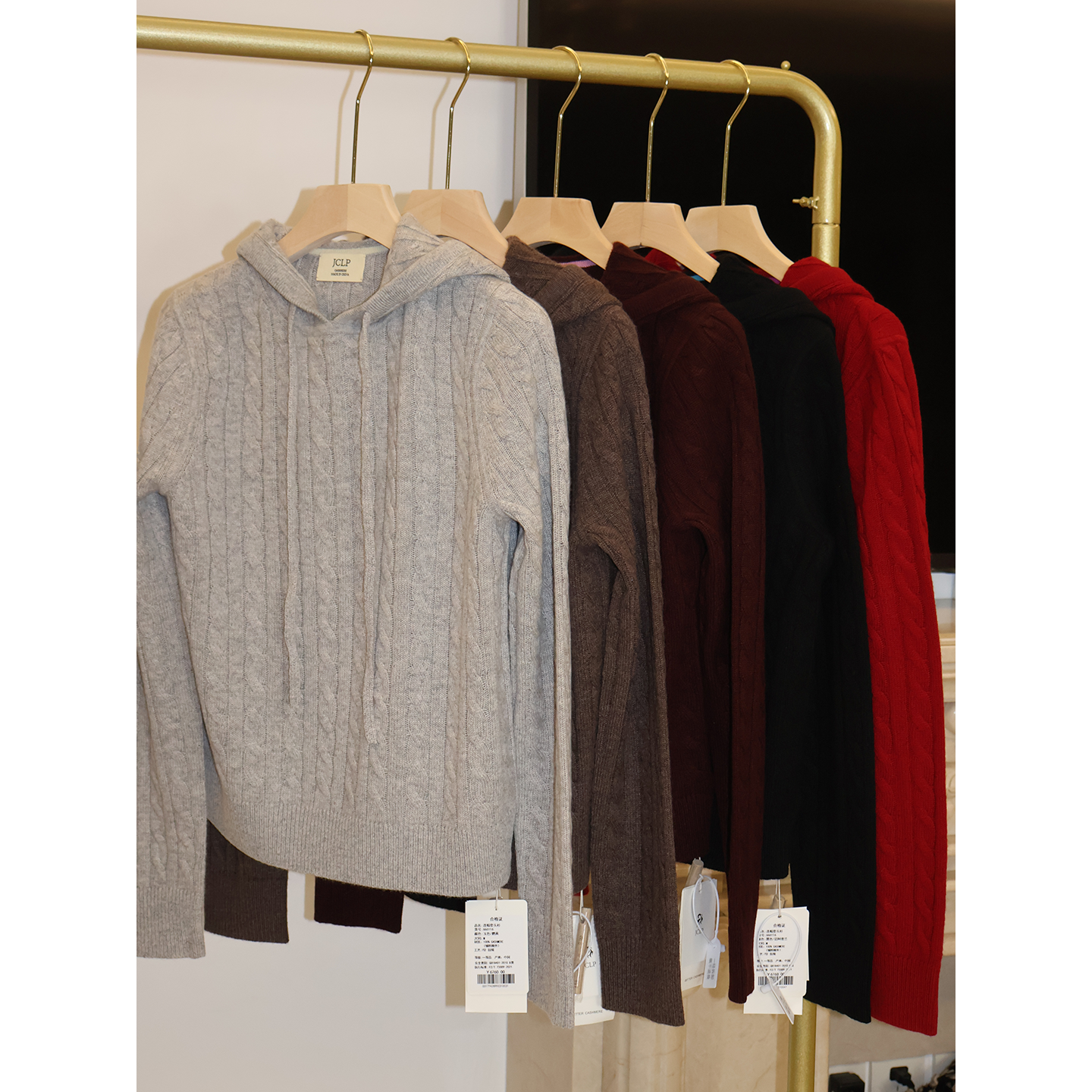 J家 匠心山羊绒7针扭绳休闲老钱绞花连帽套头针织上衣666116