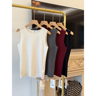 J家 新款18针四平针美丽奴羊毛气质无袖百搭修身针织背心7388