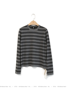 J家 美丽奴羊毛18针单边宽松休闲条纹针织套头上衣37721