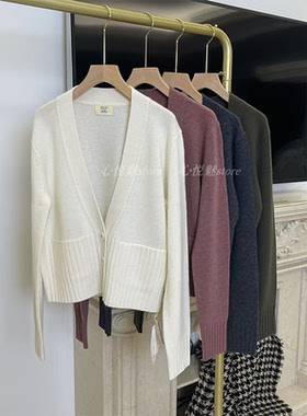 J家 2024秋冬新款7针单边大v领口袋羊绒针织开衫外套16616