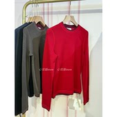 针织上衣打底衫 J家 美丽奴羊毛18针四平针圆领双色修身 76313