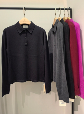 J家 18针单边虚线美丽奴羊毛翻领Polo领休闲套头针织上衣7111