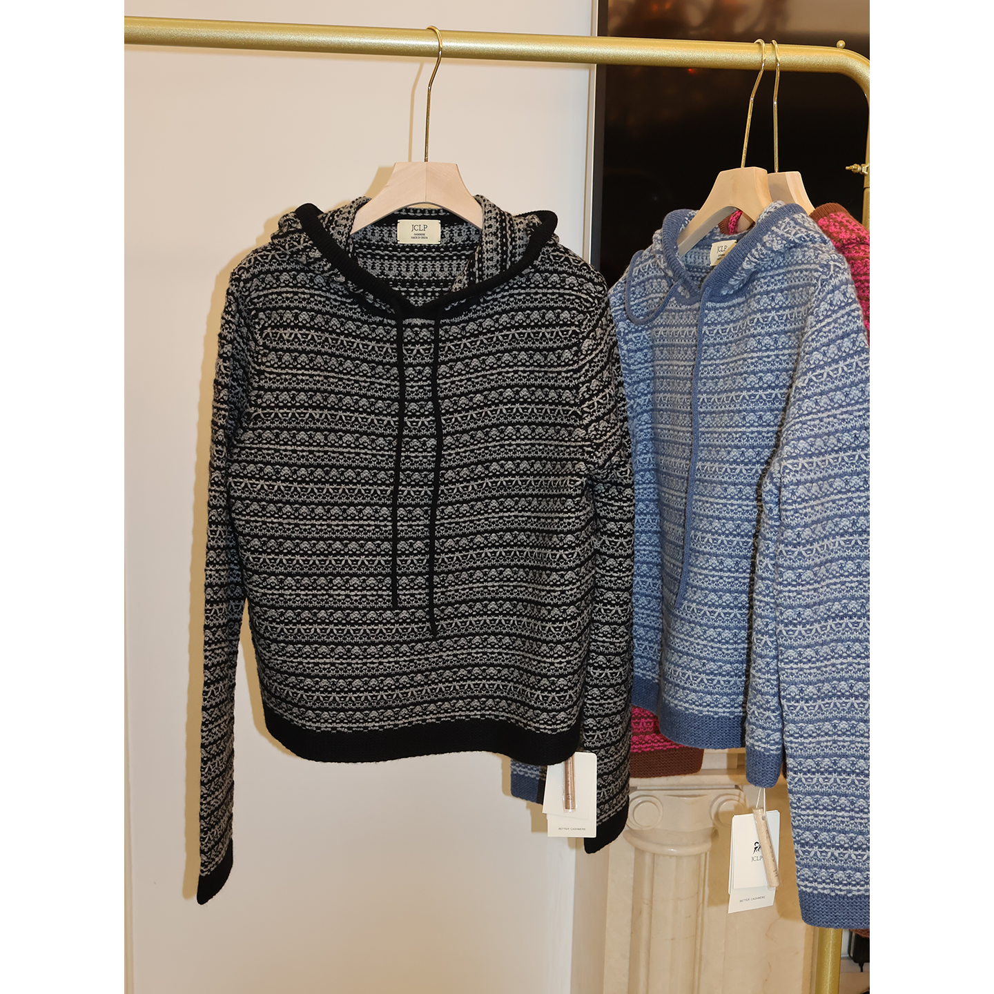 J家 费尔岛5针提花山羊绒复古韩系连帽套头针织上衣66690