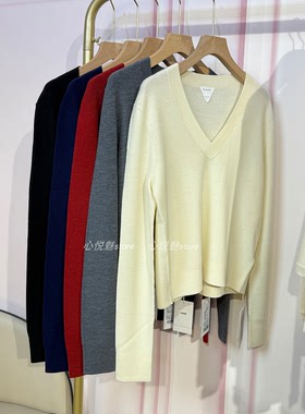 BBE礼贝 16针元宝针美丽奴羊毛基础V领显瘦针织套头上衣2006