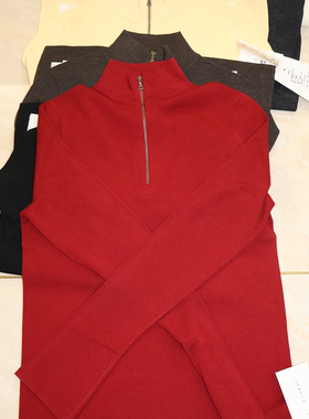 J家 18针四平针美丽奴羊毛拉链立领套头修身针织上衣76358