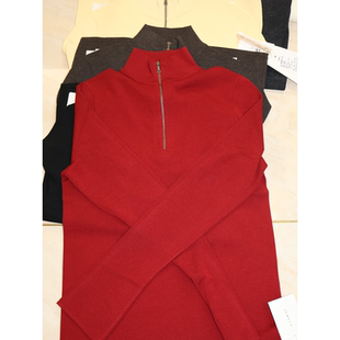 J家 18针四平针美丽奴羊毛拉链立领套头修身针织上衣76358