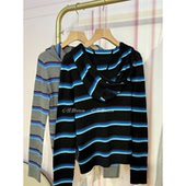 J家 美丽奴羊毛18针坑条撞色条纹连帽纽扣套头针织上衣6510