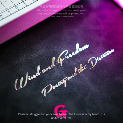 粉G个性创意英文金属贴纸风和自由诗与远方高级感立体平板电脑贴
