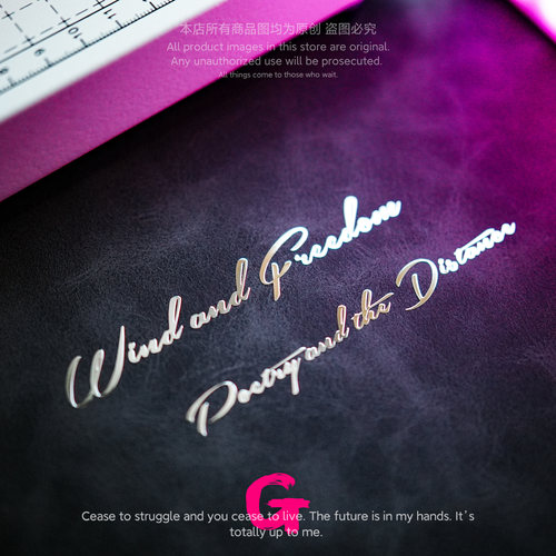 粉G个性创意英文金属贴纸风和自由诗与远方高级感立体平板电脑贴