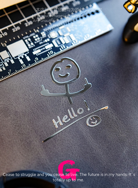 粉G 个性创意搞笑中指小人金属贴纸高级感立体笔记本电脑手机贴饰