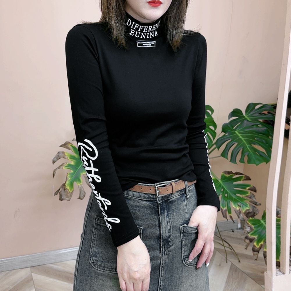 修身显瘦春秋半高领烫钻休闲洋气