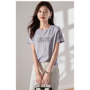 设计感舒适透气百搭正肩圆领上衣休闲风高级ins减龄遮肉透气体恤
