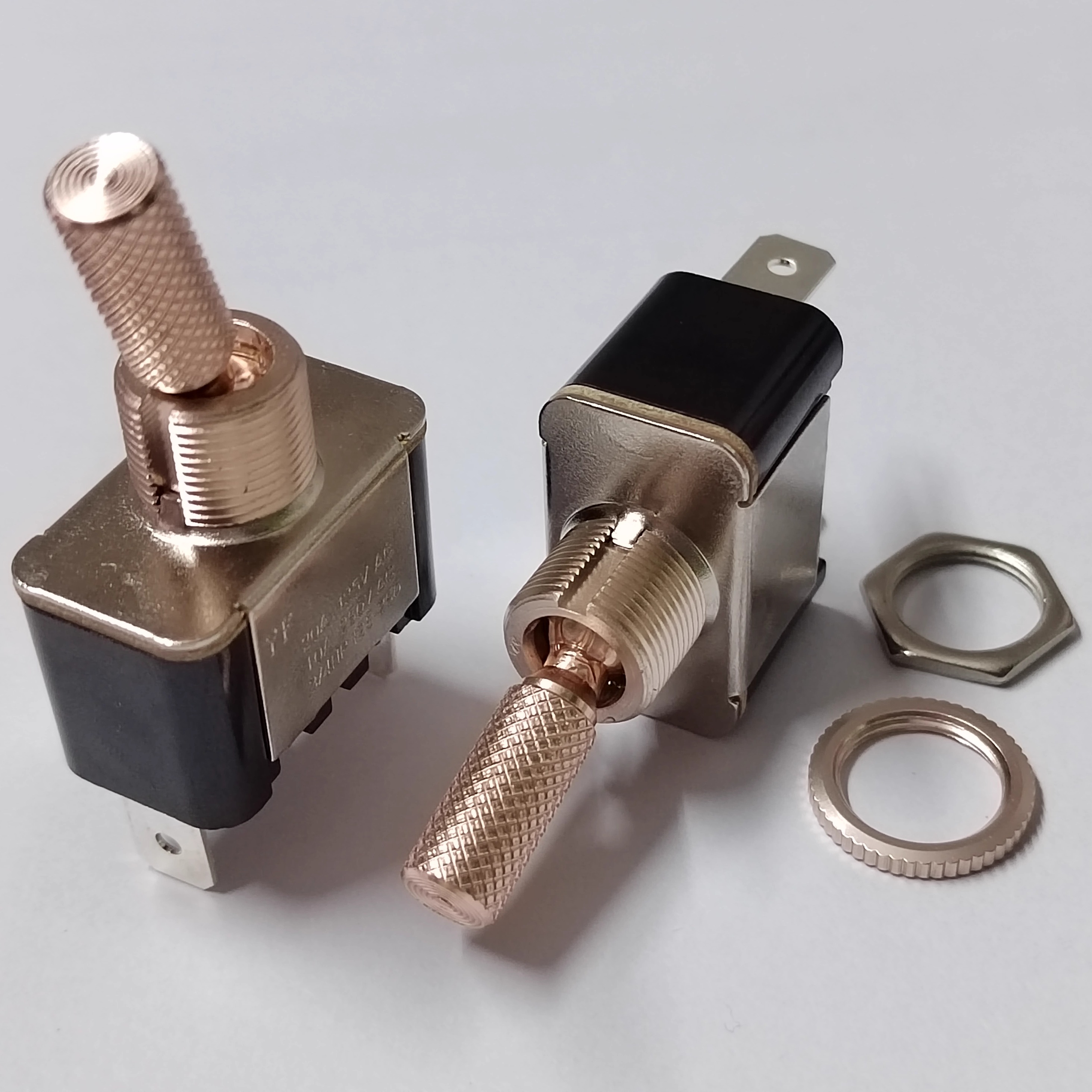 大钮子开关2脚2档金属摇臂开关12mm安孔 玫瑰金色复古音响开关